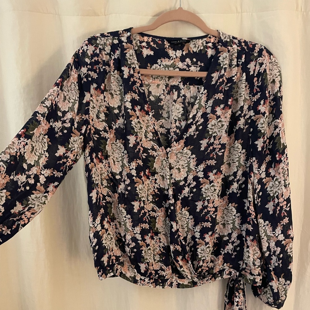 Lucky Brand Navy Floral Long-Sleeve Blouse